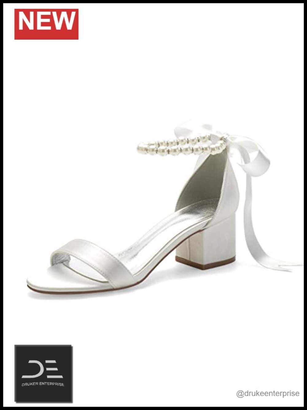 Women's Satin Open Toe Block Heel Ankle Strap Pearls Wedding Party Pumps